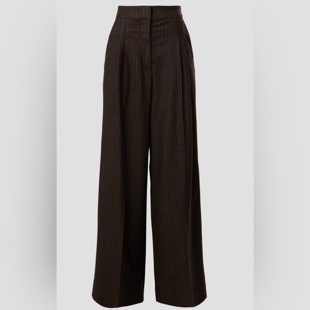 Vanessa Bruno Brown Pinstripe Wide-Leg Trousers Size 40 Wool Viscose Blend Women - Picture 16 of 16